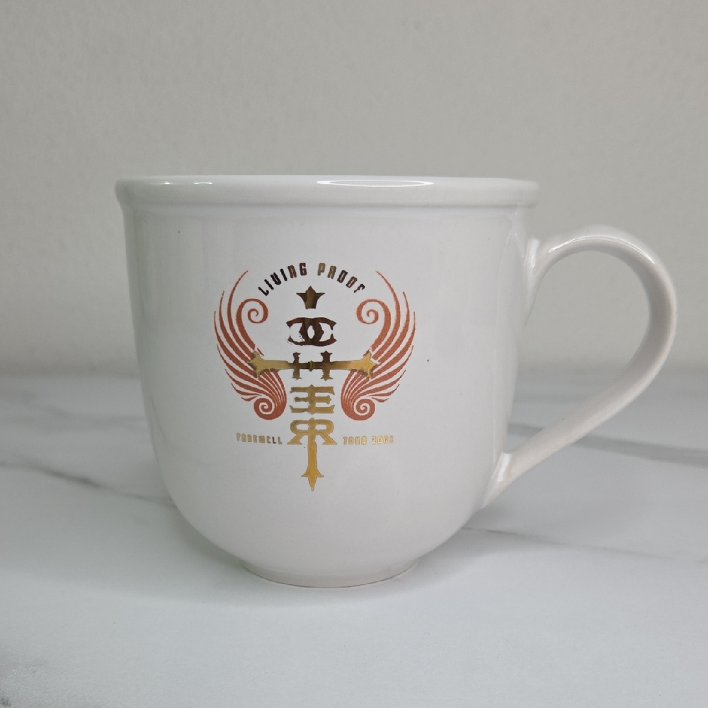 Living Proof Cher Farewell Tour White Mug with Gold and Red Design